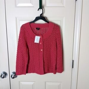 Talbots Women Pink Hand Knit Sweater  Cardigan Size Small NWT